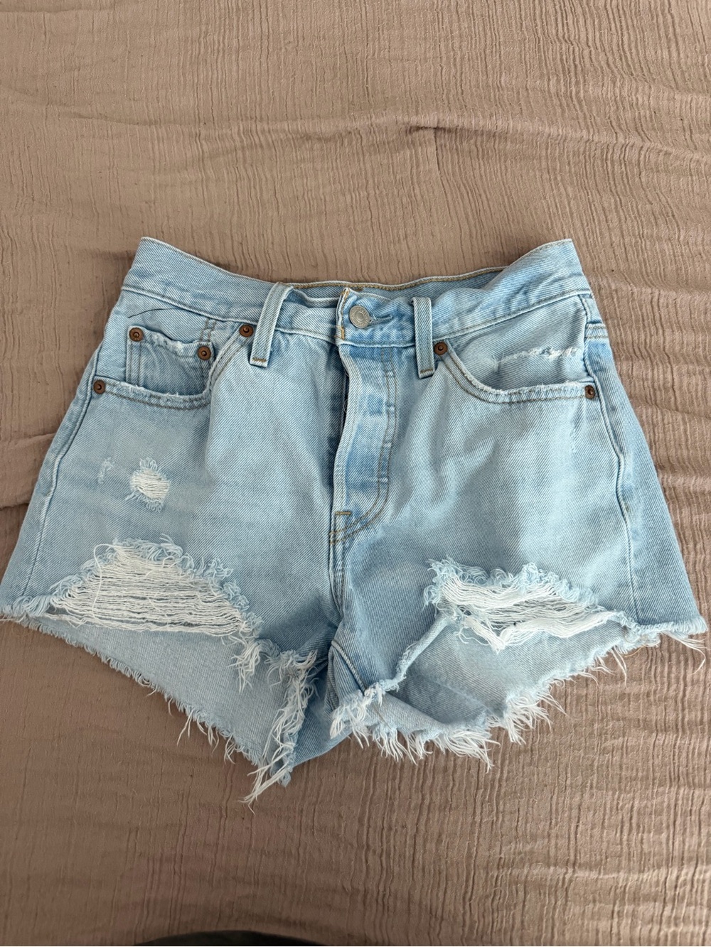 Levi's Light Blue Distressed Denim Cutoff Shorts